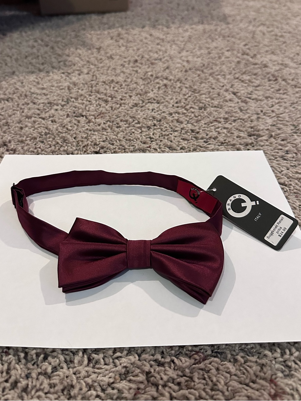 Brand Q Burgundy Satin Pre-Tied Bow Tie NWT